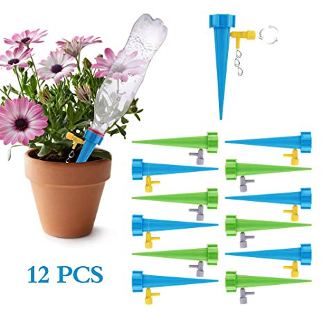 SIMENMAX 12 PCS Plant Waterer Self Watering Spikes System with Slow Release Control Valve Switch Self Irrigation Watering Drip Devices for Outdoor Indoor Flower or Vegetables