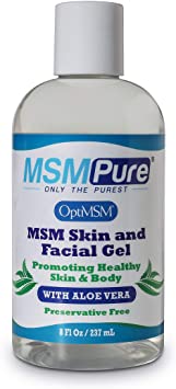 MSMPure Max Strength Skin and Facial MSM Gel with Aloe, 8oz, Preservative Free Formula for Soft, Smooth Healthy Glowing Skin, Softer Hair & Acne Treatment