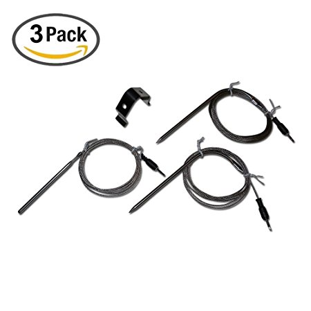 Replacement Temperature Probes for Wireless BBQ/Oven Thermometers - Cappec, iGrill, iGrill2, iGrill3, iGrill Mini, and Thermopro (Ambient and Meat (x2) Probe with Clip)