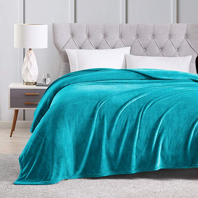 EXQ Home Fleece Blanket King Size Teal Throw Blanket for Bed or Couch - Super Soft Microfiber Fuzzy Flannel Blanket for Adults or Pet (Lightweight,Non Shedding)