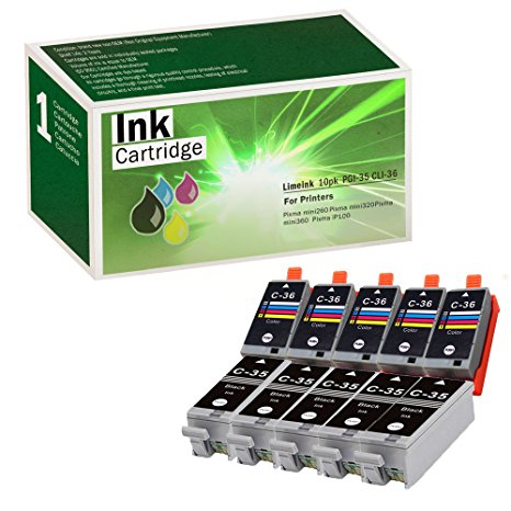 Limeink 10 Pack Compatible PGI-35 & CLI-36 Ink Cartridges (5 Black, 5 Color) Color Set Use for Canon PIXMA iP100 PIXMA iP110 Series Printers 1509b002 1511B002
