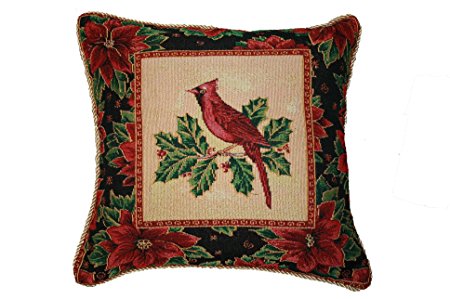 Decorative Christmas Cardinal Design Tapestry, 18" X 18" Cushion Cover