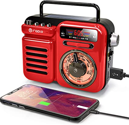 Greadio Emergency Hand Crank Radio Weather Solar NOAA/AM/FM Radio with Good Sound,Bluetooth 5.0,Flashlight,2000mAh Power Bank, SOS Alarm,USB Player for Hurricanes,Outdoor Activitives(Red)