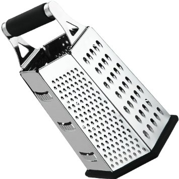 Utopia Kitchen Professional Stainless Steel 6 Side Cheese Grater or Vegetable Slicer 95 Inch Height Extra Strong Rubber Handle Non Slip Bottom