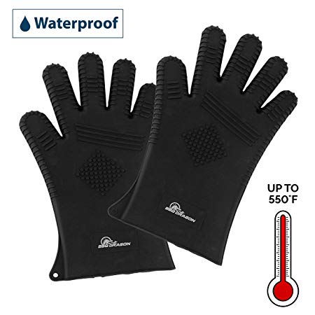 Silicone Barbecue Gloves, Heat Resistant Gloves, Fits Any Hand, BBQ Gloves, Hot Oven Mitts, Charcoal Grill, Smoking, Barbecue Gloves for Grilling, Meat Gloves, Insulated, Waterproof - BBQ Dragon
