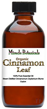 Miracle Botanicals Organic Ceylon Cinnamon Leaf Essential Oil - 100% Pure Cinnamomum Zeylanicum Blume - Therapeutic Grade - 4oz