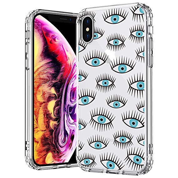 MOSNOVO Case for iPhone Xs/iPhone X, Evil Eyes Printed Pattern Clear Design Transparent Plastic Hard Back Case with TPU Bumper Protective Case Cover for iPhone X/iPhone Xs