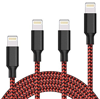 JoeyQing iPhone Charger,4Pack 3FT 6FT 6FT 10FT Extra Long High-Speed Nylon Braided iPhone Cable Lightning Cord for iPhone 7/7 Plus/6/6 Plus/6S/6S Plus, SE/5S/5,iPad,iPod Nano 7 (Black Red)