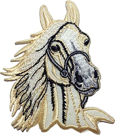 Cream Horse Head Riding Farm Kids Children Baby Sew Iron on Embroidered Applique Emblem Badge Costume Patch By Ranger Return