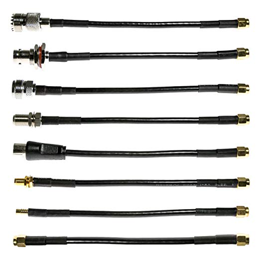 NooElec SMA Cable Connectivity Kit - Set of 8 RF Adapter Cables for NESDR Smart (RTL-SDR), HackRF One and Other SMA Software Defined Radios. SMA, BNC, Type-F, Type-N, PL-259, PAL, MCX & RP-SMA.