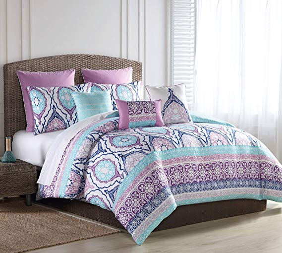 S.L. Home Fashions 8 Piece Raquel Turquoise/Purple Comforter Set King