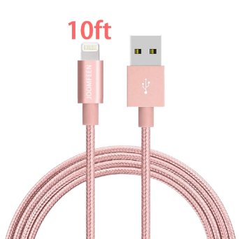 iPhone Charger, JOOMFEEN 10FT 8pin Lightning Cable Nylon Braided Charging Cable Extra Long USB Sync Cord for iphone se, 6s, 6s plus, 6plus, 6,5s 5c 5,iPad Mini, Air,Pro,iPod. (Rose Gold)