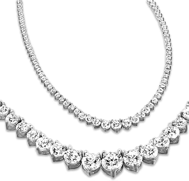 3-15 Carat Round 14K White Gold 17"Graduate Diamond Tennis Riviera Necklace (J-K Color, I1-I2 Clarity) Graduating Value Collection 3 Prong