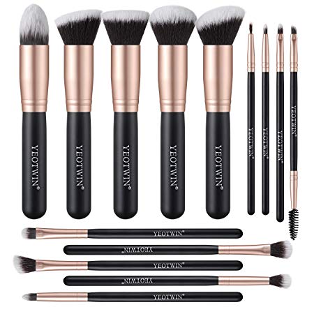 YEOTWIN 14Pcs Makeup Brushes, Premium Synthetic Foundation Brush, Blending Face Powder Blush Concealers Eye Shadows Make Up Brushes set, eyebrow brush (Rose Golden)