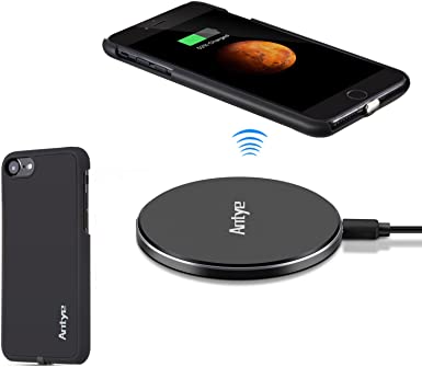 Antye Qi Wireless Charger Kit for iPhone 7 (4.7"), Including Wireless Charging Receiver Case Back Cover and Aluminum Wireless Charging Pad Station (Black)