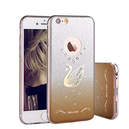 iPhone 7 Plus Case Cover,TYoung(TM) 0.5MM Ultra Thin Luxury Colorful Crystal Diamond Necklace Swan Pattern Soft TPU Silicone Full Around Anti-Scratch Shell Skin Protector - Gradient Gold