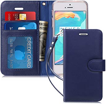 iPhone SE Case, iPhone 5S Case, iPhone 5 Case, fyy [Top-Notch Series] Genuine Leather Wallet Case Protective Cover for Apple iPhone SE/5S/5 Navy Blue