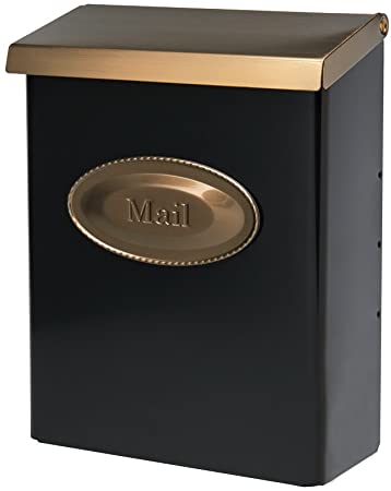 Gibraltar DVKGB000 Large Vertical Style Locking Wall Mount Mailbox with Brass Lid, Black