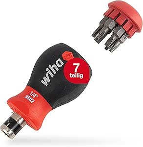 Wiha Schraubendreher mit Bit Magazin Stubby I mit 7 Doppelbits I 14 Werkzeuge in einem I Schlitz, Philips, Pozidriv, Innensechskant, Torx® (43613)