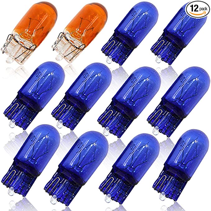 W5W T10 168 194 Halogen Bulbs 12V for Car Wedge Side Light Bulb Icy Blue Amber Yellow Interior Door Exterior Cargo Courtesy Side Marker Bulbs 2827 175 2825 192 194A Convenience Bulbs