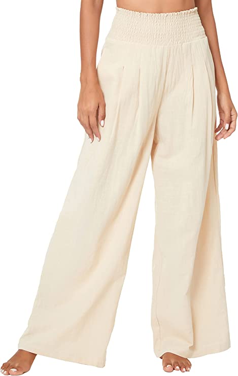 Urban CoCo Women's Elastic High Waist Light Weight Loose Casual Wide Leg Trousers Long Pants with Pocket