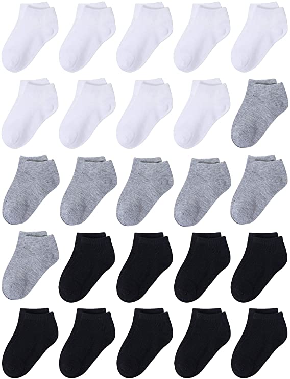 Cooraby 25 Pairs Kids' Low Cut Socks Half Cushion Sport Ankle Athletic Socks