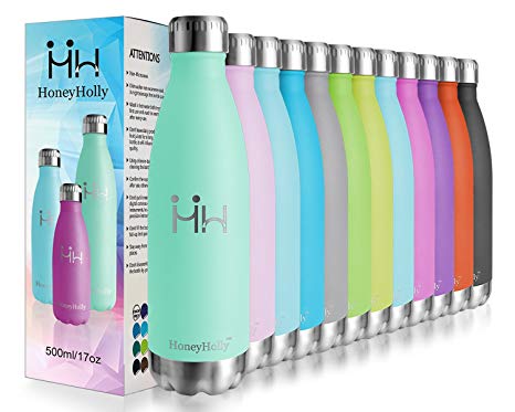 HoneyHolly Vacuum Insulated Stainless Steel Sport Water Bottle-350/500/650/750ml Drinks Bottles Leakproof Double Walled Bpa Free Reusable Metal Hot/Cold Thermal Flask for Kids,Kindergarten,School,Gym