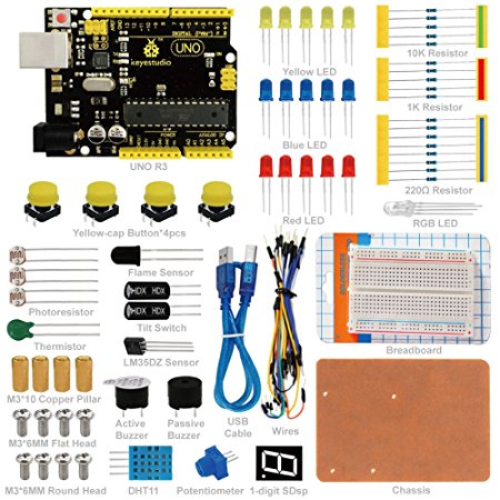 keyestudio UNO R3 basic starter Kit for Arduino Project Learning Kit with Tutorial, UNO R3 Atmega328p Board, DHT11, Sensors, Best STEM Education Tool for Boys and Girls