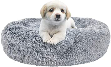 ETAOLINE Calming Dog Bed Fluffy Cat Bed Plush Round Pet Bed Donut Dog Bed for Cats and Small Medium Dogs