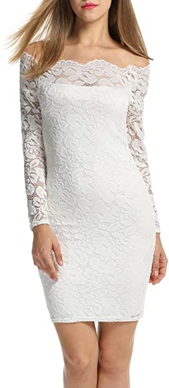 ACEVOG Women Off Shoulder Floral Lace Party Dress