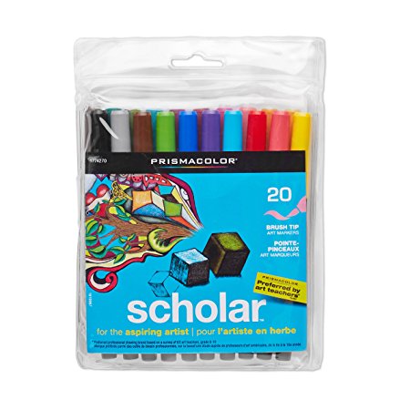 Prismacolor Scholar Art Markers, Brush Tip, Assorted, 20-Count