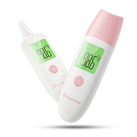 Ear and Forehead Digital Thermometer for Baby, Kids and Adult, VICSAINTECK Medical Infrared Tympanic Thermometer for Fever, Basal Body Temperature, 4IN1 Instant Thermometer for Body, Liquids, Room