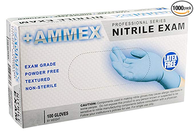 AMMEX - APFN46100-BX - Medical Nitrile Gloves - Disposable, Powder Free, Latex Rubber Free, Exam Grade, 4 mil, Large, Blue (Box of 100)