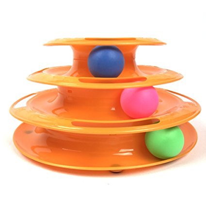 Cat track toy with Colorful Balls Interactive Cat Toys - three Layer track Tower toy for One or Multiple Cats