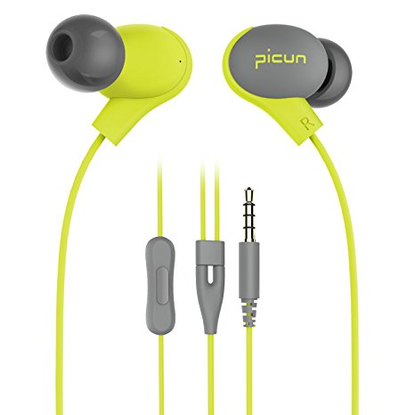 Picun S2 Earphones, In-Ear Headphones, Ergo Fit Earbuds with Microphone, Crystal Sound for Smartphones, PC, Tablets, MP3/MP4 Players（Green）