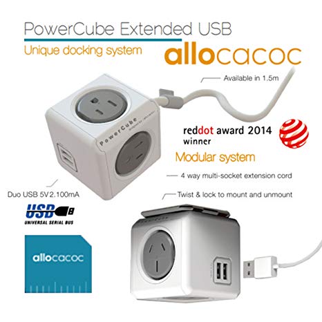 NEW Allocacoc Power Boards PowerCube 2 USB & 4 Power Outlets Grey 5400/AUEUPCGRY