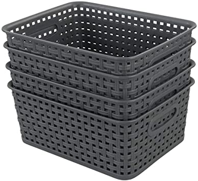 Nicesh 4-Pack Gray Plastic Small Storage Baskets, 10" x 7.7" x 4"