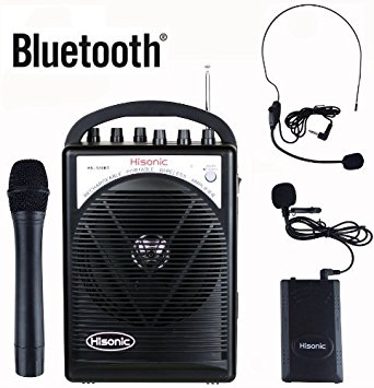 HISONIC HS120BT Portable PA System with Wireless Microphones and Lithium Rechargeable Battery and Car Cable, Bluetooth Connected with Cell Phones and Pads, Black