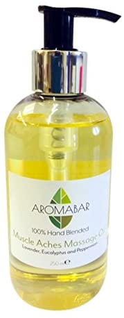 Aromabar Muscle Aches & Pains Massage Oil 250ml with Lavender, Eucalyptus, Peppermint Pure Essential Oils Pre-Blended 100% Natural Ingredients Pump Dispenser Included