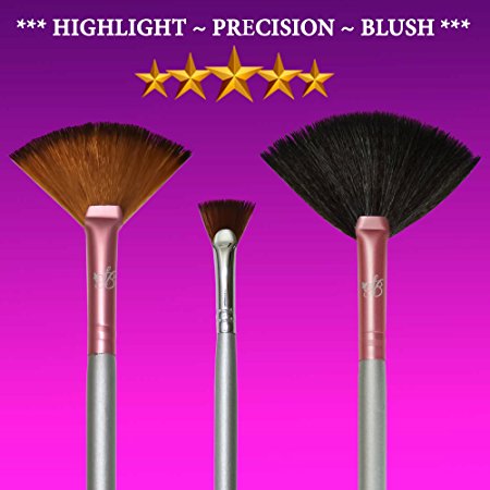 Fan Brush Set for Highlighter & Highlighting Kit Star Beauty Premium Fan Brush Makeup Plush Fan Makeup Brushes & Small Firm Fan Brush (BEST SELLER) For Defined Areas and lip brush.