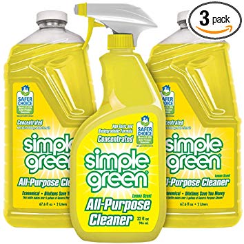 SIMPLE GREEN All-Purpose Cleaner - Stain Remover for Clothing, Fabric & Carpet, Cleans Floors & Toilets, Degreases Ovens & Pans, 32 oz Spray and 2-67.6 oz Refills (Pack of 3) (Lemon)