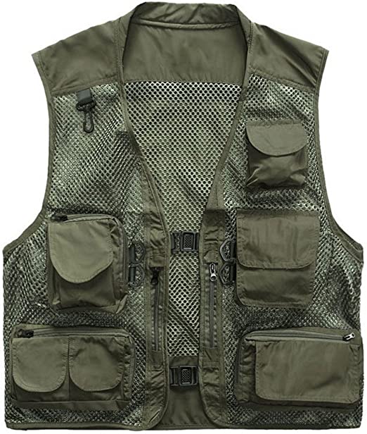 Herebuy8 Men's Mesh Fishing Vest Multi Pockets Photography Outdoor Jacket