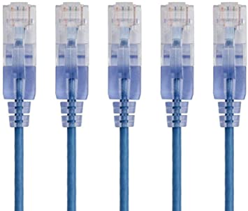 Monoprice Cat6A Ethernet Patch Cable - 1 Feet - Blue | Network Internet Cord - RJ45, 550Mhz, UTP, Pure Bare Copper Wire, 10G, 30AWG, 5-Pack - SlimRun Series