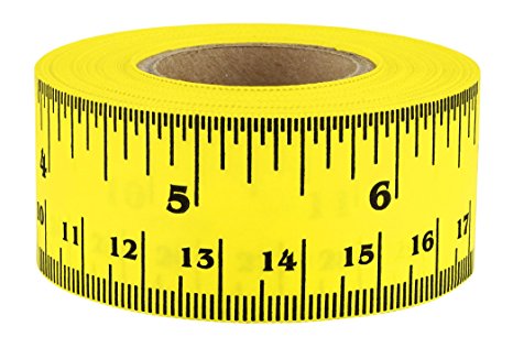 12 Inch Ruler Tape - Clean-Remove Adhesive, 1" Wide (41 Rulers on a Roll of Tape) | Metric & Imperial Dimensions | Yellow with Black Imprint