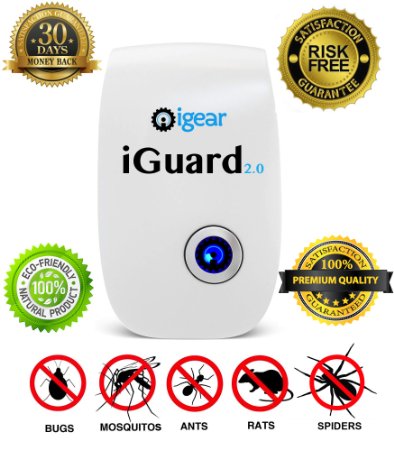 Premium Best 1 iGear iGuard 20 Ultrasonic Insect Pest Repellent Repel Mosquitos Mice Spider and Bugs Zika Virus Mosquito Repeller