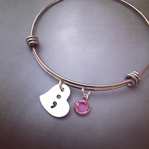 Ready to Ship - Personalized Bangle - Hand Stamped Jewelry - Designer Inspired Expandable Bangle Semicolon Bracelet Suicide Awareness My Story Isn't Over