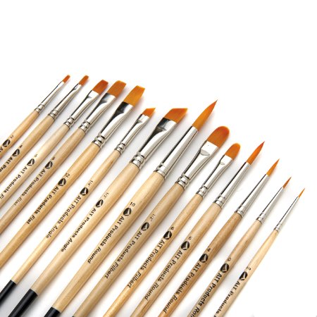 AIT Art Paint Brushes, Set of 14, Excellent Variety of Brush Shapes for All Needs, Handmade in USA to Last Without Shedding or Breaking, Allowing Painting with Brushes That Artists Trust to Perform