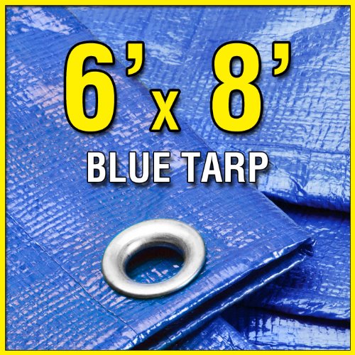Grizzly Tarps GTRP68 6-Feet X 8-Feet Blue Multi-Purpose 6ml Waterproof Poly Tarp Cover with Tent Shelter Camping Tarpaulin by Grizzly Tarps