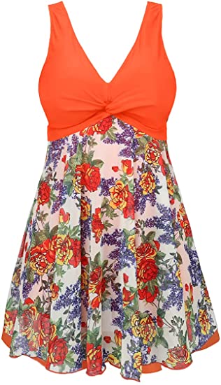 MiYang Women's Plus Size Swim Suit Printing Padded High Waist Swimdress