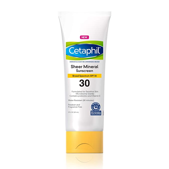 CETAPHIL Sheer Mineral Sunscreen Lotion for Face & Body | 3 fl oz | 100% Mineral Sunscreen: Zinc Oxide & Titanium Dioxide | Broad Spectrum SPF 30 | For Sensitive Skin | Dermatologist Recommended Brand